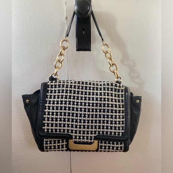 Diane Von Furstenburg Black Lea Shoulder Bag with Fabric Gold Tone Hardwarere - Picture 3 of 15